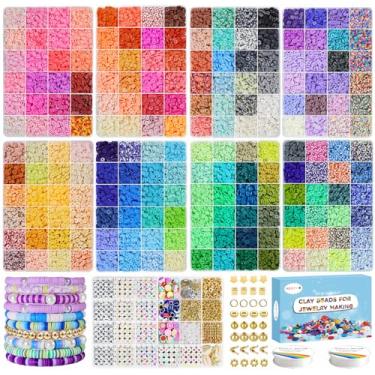 Imagem de Redtwo 46000 peças de contas de argila kit de fabricação de pulseiras da amizade, 196 cores, 9 caixas, conjunto de contas Heishi de argila de polímero plano para fazer joias com cordão elástico de