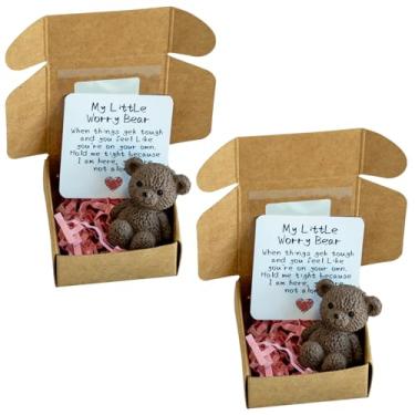 Imagem de My Little Worry Bear com cartões comemorativos - Adorável ursinho de pelúcia em uma caixa com mensagens positivas, presente para amigos, colegas, família e crianças (marrom)