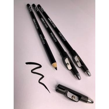 Imagem de Lápis de Olho Preto, Kit com 12 Unidades e Apontador, Design Ergonômico, Corpo Hexagonal, 17,5 cm, para Desenho e Escrita Profissional, a Partir de 3 Anos