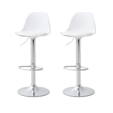 Imagem de Kit 2 Banquetas Altas Giratórias Brancas com Encosto e Regulagem de Altura Conthey