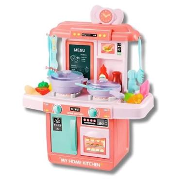 Imagem de Cozinha Infantil Brinquedo Fogãozinho 48 Peças Luz E Fumaça (Rosa)