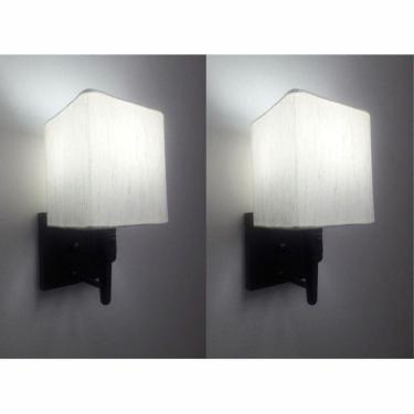 Imagem de Kit-2 Arandela Quadrada Md-2019 Preto C- Inter Liga E Desl Cúpula Em Tecido Linho Bege - Bivolt