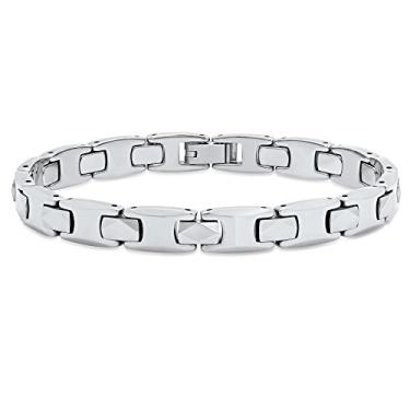 Imagem de STEEL NATION JEWELRY Pulseira masculina de corrente H-Link de tungstênio altamente polido - elegância elegante, 21,6 cm, Metal, Sem pedras preciosas