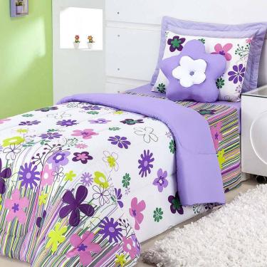 Imagem de Kit edredom solteiro 3 peças garden lilás