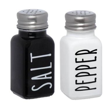 Imagem de Saleiro e pimenteiro vidro manhattan preto/branco 80ml 2pçs