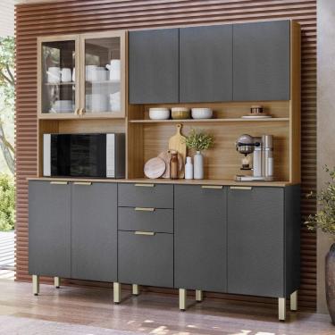 Imagem de Cozinha Compacta Amora 10 Portas e 2 Gavetas- Amendoa Grafite