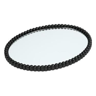 Imagem de Bandeja Espelhada Decorativa Redonda Banheiro Penteadeira - MM, Preto