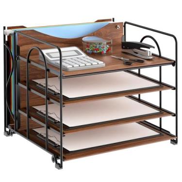Imagem de Organizador de arquivos de mesa LUCYCAZ 4 camadas de madeira para cart