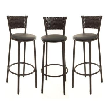 Imagem de KIT 3 Banquetas Alta Encapada Junco CAFÉ Area de Lazer Cozinha Bancada