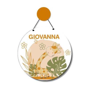 Imagem de Enfeite Porta Maternidade MDF Safari Girafinha com Nome Personalizado 