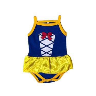Imagem de Fantasia Branca de Neve bebê menina body temático com laço mesversário (Regata, G)