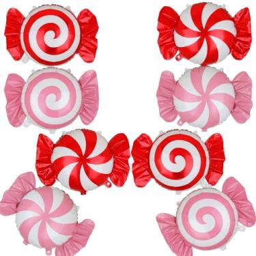 Imagem de 8 Pcs Sweet Candy Balloon Xmas Christmas Candies Theme Mylar Foil Balloons Baby Shower Candyland Birthday Party Decor Supplies Red Pink