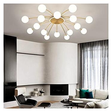 Imagem de Lustre de cobre com bola de vidro LED, compatível com sala de estar, sala de jantar, quarto, luminária pendente nórdica interna, luminárias de teto douradas (cor: 2 luzes, tamanho: g