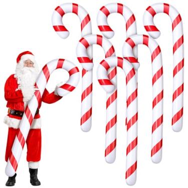 Imagem de Leyndo 6 peças de bengala de doces infláveis de Natal de 1,7 m para decorações de Natal balões jumbo de bengala doce para Natal, ambientes internos e externos, lembrancinhas de festa no quintal