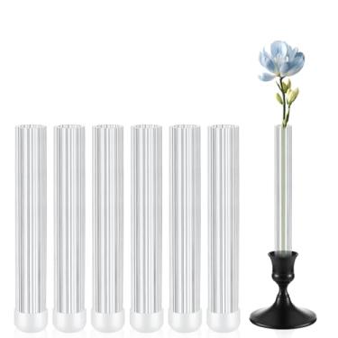 Imagem de Ninehaoou 6 peças de 9.9 cm Bud Vase Taper Castiçal Acrílico Listrado com Capa de Borracha de Silicone Projetado especialmente para tamanhos de velas cônicas de 22 mm a 27 mm para decoração de mesas
