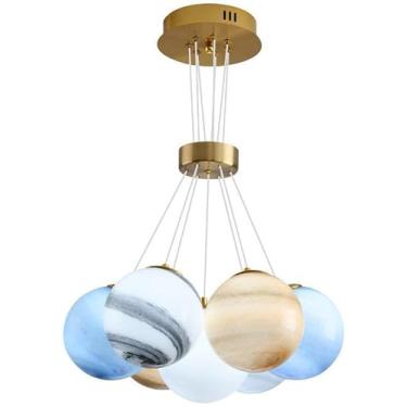 Imagem de Lustre de vidro azul com 13 luzes para quarto de crianças, luminária pendente de planeta Terra e lua, luminária de teto moderna para cozinha, ilha, sala de jantar, sala de estar, hall de ent