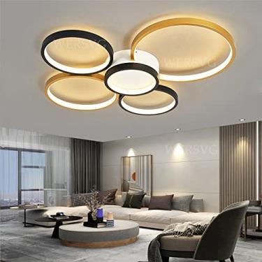 Imagem de Luminária de teto LED moderna com anéis reguláveis, lâmpadas para sala de estar com controle remoto, luminária de teto de metal preto para sala de estar, quarto, cozinha, corredor, varanda,