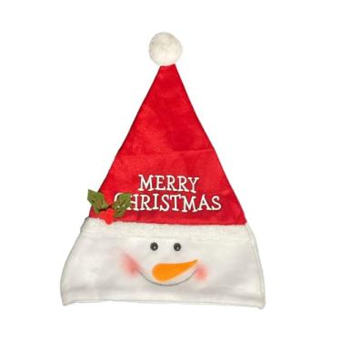 Imagem de Gorro Natalino Decorado com Rena, Touca de natal vermelha e verde com PomPom Branco | Acessório Natalino Festivo para Adultos e Crianças, Decoração e Fantasia de Natal (Boneco de neve)