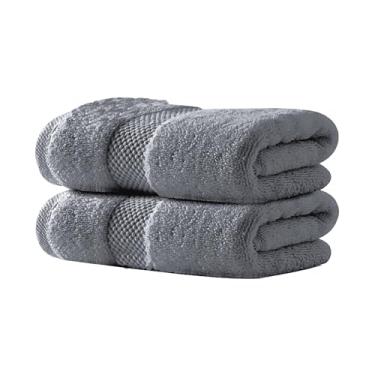 Imagem de Lasyman 100% algodão com toalhas absorventes macias de grade panos de lavagem rápida para chuveiro, salão de ginástica e apartamento espesso, pacote com 2, branco 71 x 33 cm (cinza)