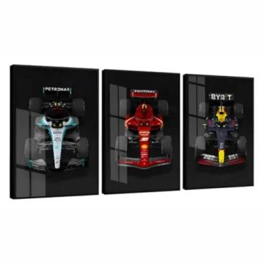 Imagem de Kit 3 Quadros Decorativos Carros Corrida Esporte Moderno Casa Sala Quarto Hall Com Moldura e Vidro