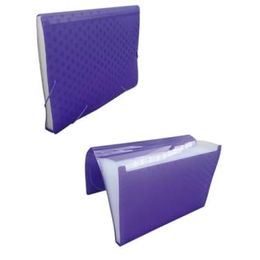 Imagem de Pasta Sanfonada A4 com 12 Divisórias em Plástico - Pasta Organizadora para Documentos Escolares e de Trabalho, Pasta com Material Impermeável - Cores a Escolher(Roxo Poa)