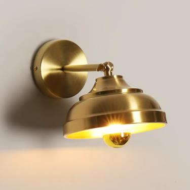 Imagem de Luminária de parede clássica de latão, luminária de parede luxuosa de latão escovado, luminária de leitura de cabeceira dourada ajustável de 180° para cima e para baixo, arandelas de parede