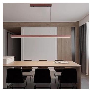 Imagem de Luminária Pendente Linear com Controle Remoto, Luminária Pendente LED Mesa de Jantar Madeira Regulável, Luminária Pendente Design Linear Luminária Mesa de Jantar, Lustre para Sala de Jantar