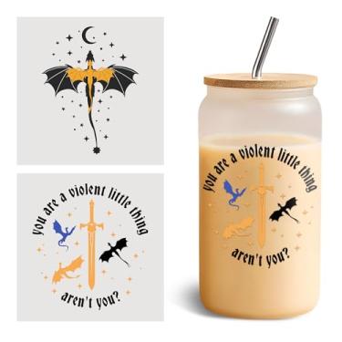 Imagem de Conjunto de 2 peças You are Violent Lettle Thing aren't You UV DTF Cup Wraps para vidro de 473 ml, adesivos de transferência a frio da quarta asa para copos de vidro, Dragons Bookish Fantasy, adesivo