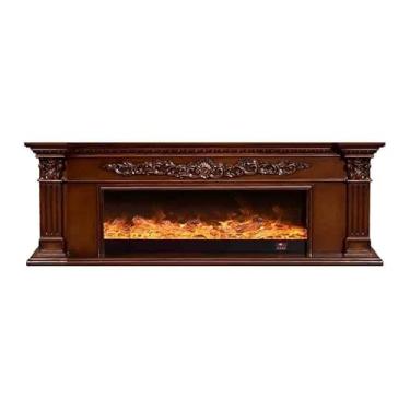 Imagem de Lareira Decorativa Lareira elétrica de 78,7" com manto, chama realista 3D, suporte lareira para TV independente, gabinete decorativo(Brown)