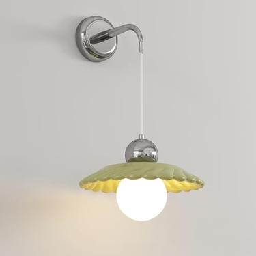 Imagem de Arandela de parede moderna em creme, elegante luminária de decoração para casa em resina com abajur de PE em formato de globo, luminária de parede de metal pós-moderna Wabi Sabi, luminária d