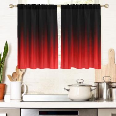 Imagem de AAtter Cortinas de janela vermelhas e pretas para cozinha, abstrato, anime, gótico, ombré, pequena, curta, casa, sala de estar, quarto, banheiro, varão, bolso, cortinas, camadas de tratamento, 1 par