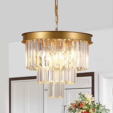 Imagem de Lustre moderno de cristal dourado 16"/40cm Luminária pendente de teto regulável para sala de jantar, hall de entrada, ilha de cozinha, pequenos lustres embutidos, iluminação de entrada red