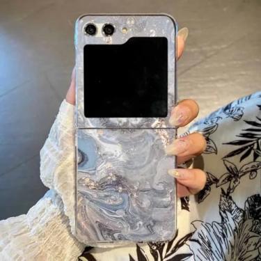 Imagem de Capa para Galaxy Z Flip6 com padrão de mármore arenito, transparente e rígida, dobrável (para Galaxy Z Flip6/A526 transparente)