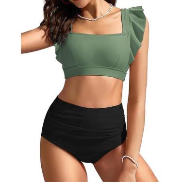 Imagem de Conjunto de biquíni Kate Kasin High Waisted Ruffle Tummy Control