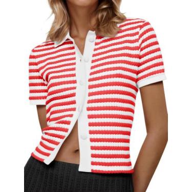 Imagem de Suéter polo listrado Saodimallsu feminino de manga curta