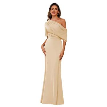 Imagem de Vestido Mãe da Noiva BITALY One Shoulder Shoulder Satin Champagne