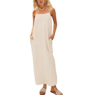 Imagem de Vestido maxi ReachMe de linho de verão com alça espaguete com fenda be