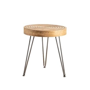 Imagem de Mesa de centro pequena de madeira maciça, mesa lateral de sofá, mesa redonda pequena criativa, mesa de cabeceira redonda simples, mesa lateral simples para quarto