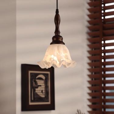 Imagem de YQSLQZZ Luzes de teto suspensas acima da mesa de jantar, luminária pendente vintage americana com lustre de cabeceira de vidro para sala de jantar, ilha de cozinha (base E27)