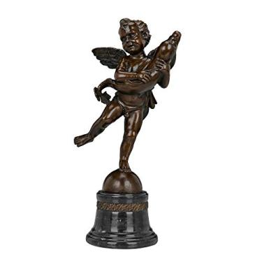 Imagem de NILEEBUKER Bronze grego Deus do Amor Cupido com Estátua de Golfinho Escultura Antiga Arte Decoração de Casa