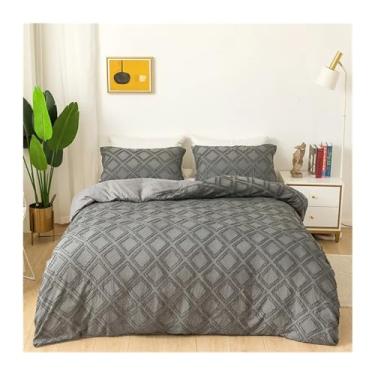 Imagem de Conjunto de cama com 3 peças de flores de corte geométrico Queen King Size conjunto de capa de edredom para casa lisa capa de edredom casal solteiro fronhas (cinza 260 x 230 cm)