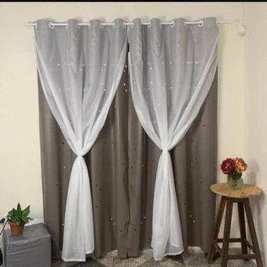 Imagem de Cortina Corta Luz com Voil Blecaute Desenho Estrelinhas Quarto Sala Es