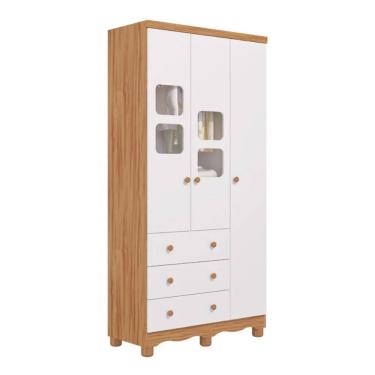Imagem de Guarda Roupa Infantil Peroba Uli 3 Portas Cor Branco Amêndoa