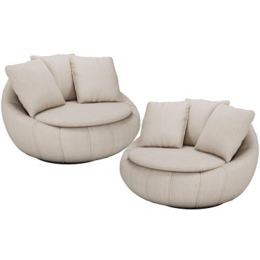 Imagem de Kit 02 Poltronas Para Sala De Estar Decorativa Giratória Kira M03 Linho Bege - Lyam Decor