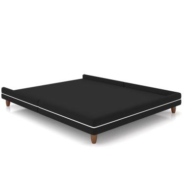 Imagem de Cama Casal Base Box Pés Madeira 148cm Suném P05 Veludo Preto - Lyam Decor