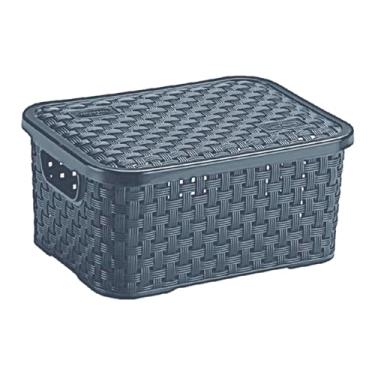 Imagem de CAIXA ORGANIZADORA RATTAN COM TAMPA - CHUMBO 4L
