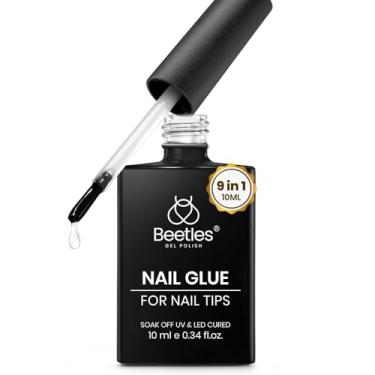 Imagem de beetles Gel Polish Gel de cola de unhas 9 em 1 para pontas de unhas, 10 ml, cola UV de longa duração para pontas de unhas postiças de acrílico, base de casaco, lâmpada de LED de gel para unhas em flor