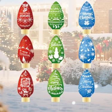 Imagem de Decorações Natal para o Jardim, Placa de Feliz Natal em 3 Cores com Estacas para Jardim ao ar Livre Pátio Caminho Decorações de Férias Inverno