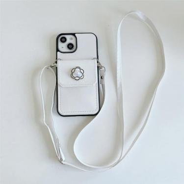 Imagem de Capa de alça de ombro de couro PU para iPhone 15 14 Pro Max 13 12 11 XS XR X 7 8 Plus Capa de telefone carteira com cordão crossbody, branca, para iPhone 7Plus (8Plus)