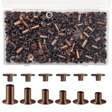 Imagem de 120 peças de rebites de couro para couro, rebites de cinto para artesanato em couro, kit de rebites de parafuso de couro para decorar bolsa, sapatos, bolsa, encadernação (bronze vermelho)